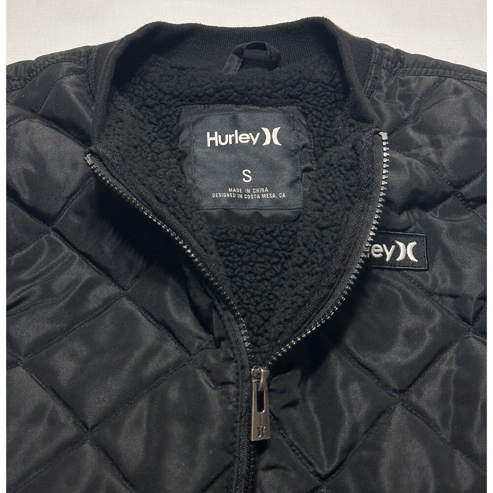 Hurley Vest Men's Small Malone Thermalwall Black Full Zip Quilted Pockets Sherpa - Picture 2 of 10